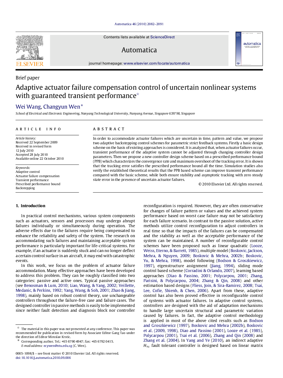 Adaptive actuator failure compensation control of uncertain nonlinear systems with guaranteed transient performance 