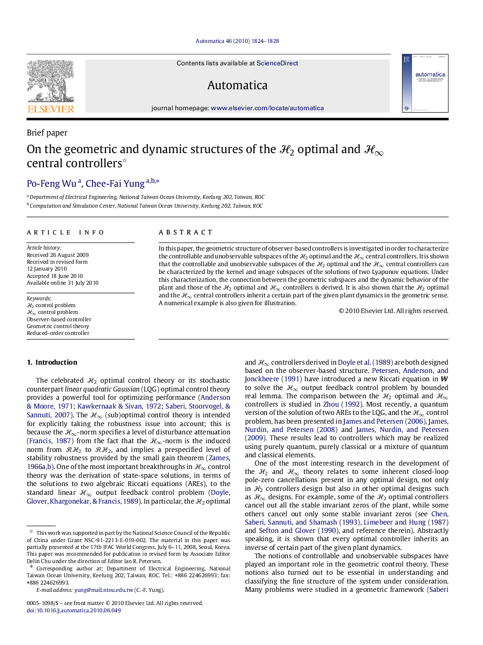 On the geometric and dynamic structures of the H2 optimal and Hâ central controllers