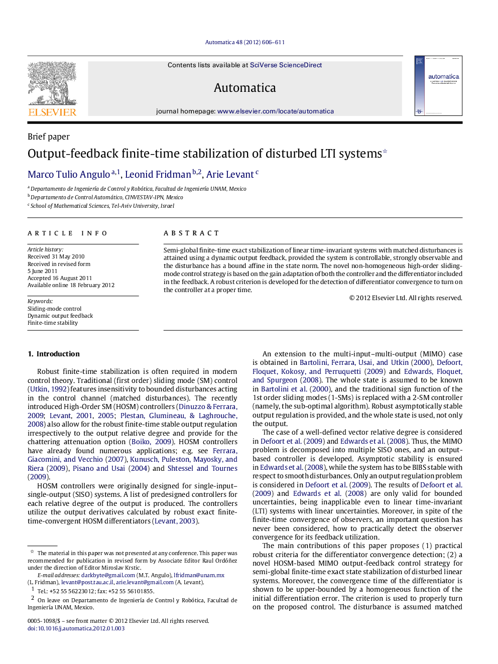 Output-feedback finite-time stabilization of disturbed LTI systems 