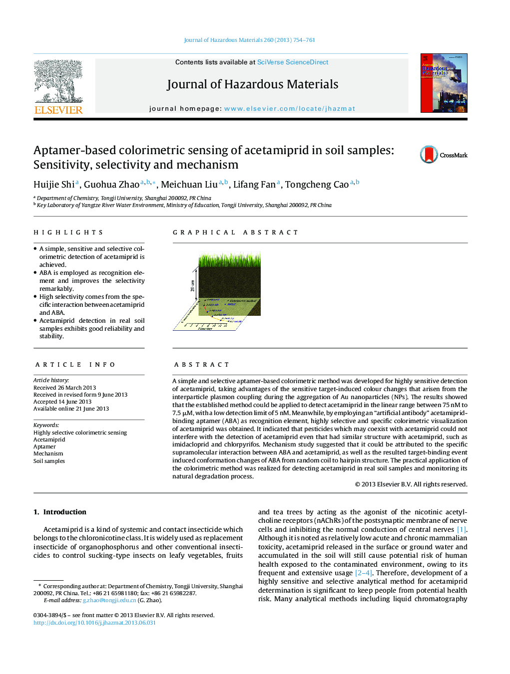 Aptamer-based colorimetric sensing of acetamiprid in soil samples: Sensitivity, selectivity and mechanism