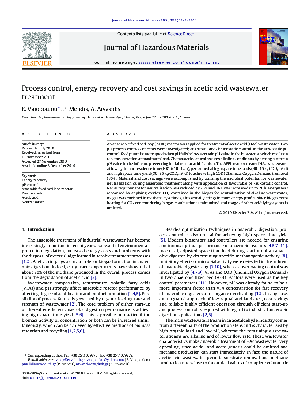 Process control, energy recovery and cost savings in acetic acid wastewater treatment