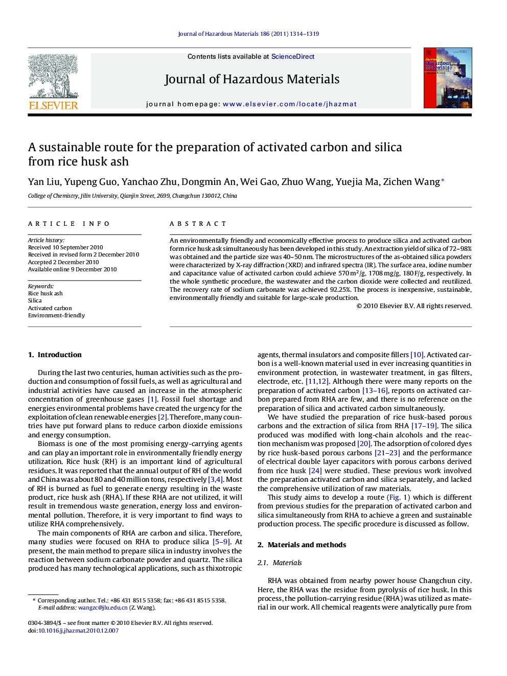 A sustainable route for the preparation of activated carbon and silica from rice husk ash