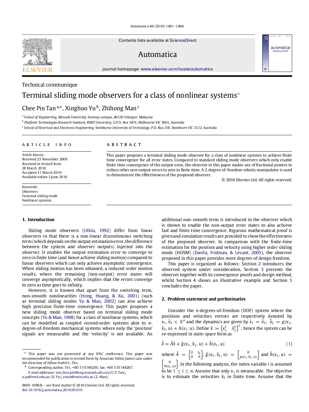 Terminal sliding mode observers for a class of nonlinear systems 