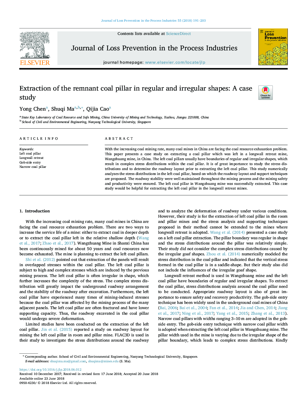 Extraction of the remnant coal pillar in regular and irregular shapes: A case study