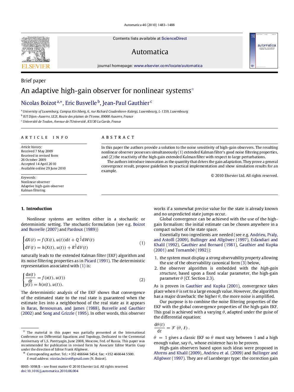 An adaptive high-gain observer for nonlinear systems 