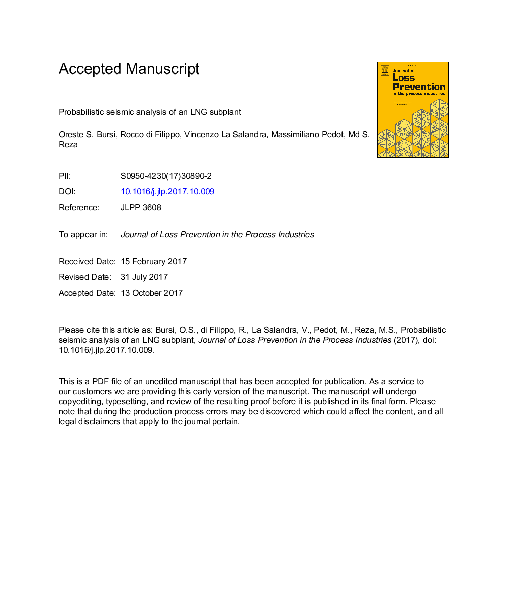 Probabilistic seismic analysis of an LNG subplant