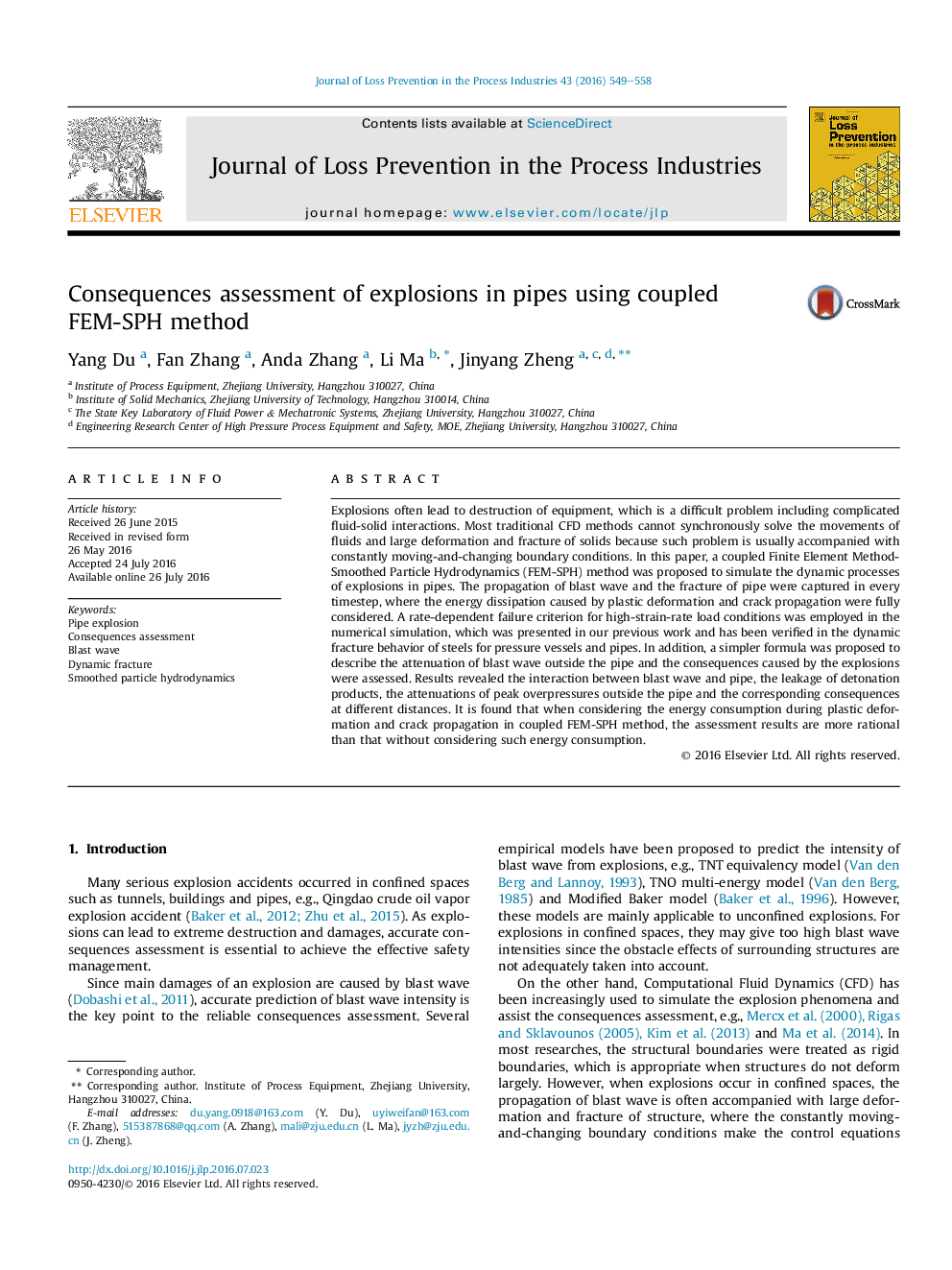 Consequences assessment of explosions in pipes using coupled FEM-SPH method