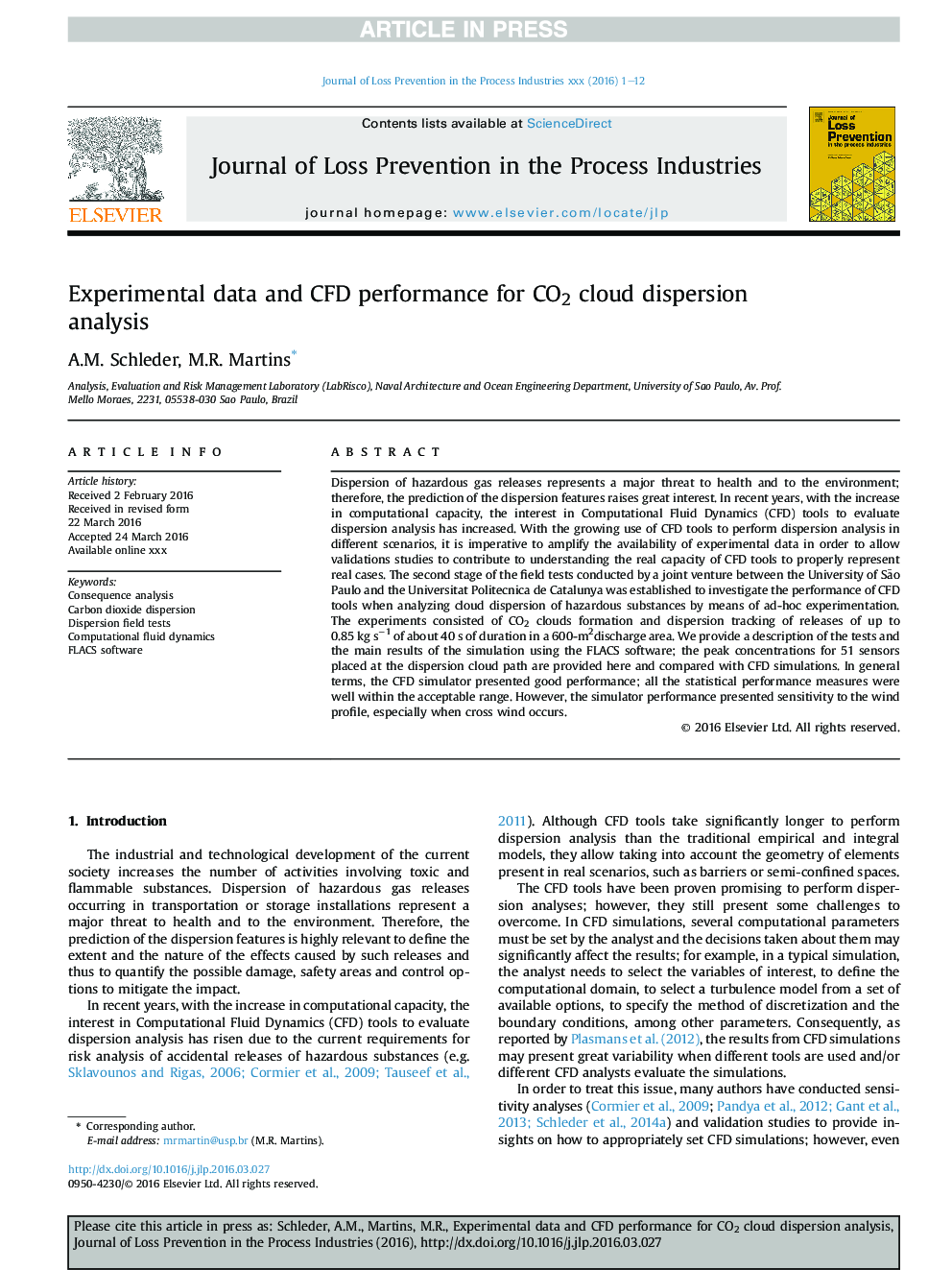 Experimental data and CFD performance for CO2 cloud dispersion analysis