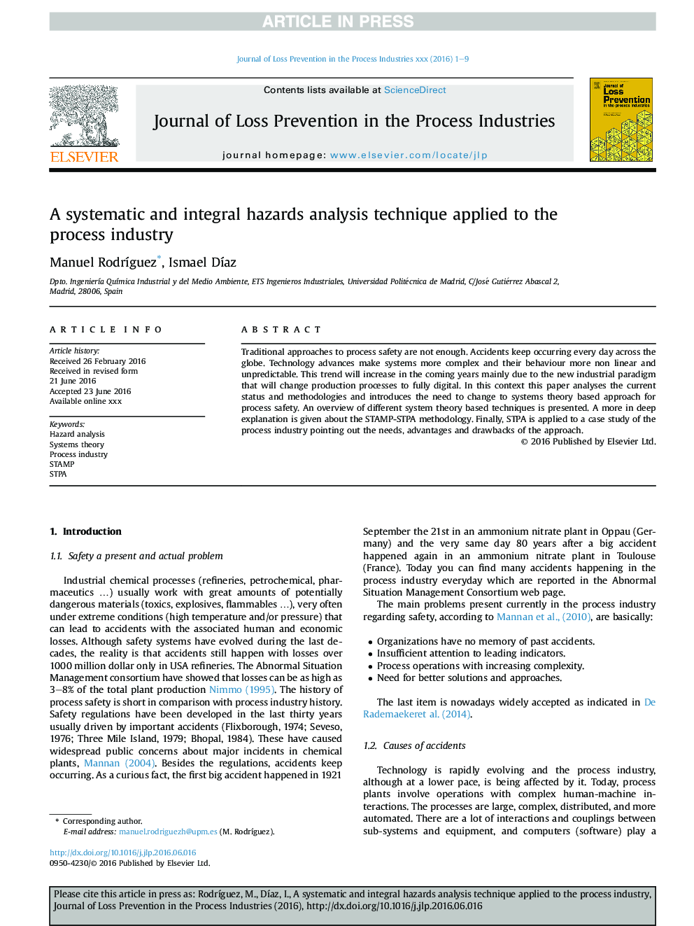 A systematic and integral hazards analysis technique applied to the process industry