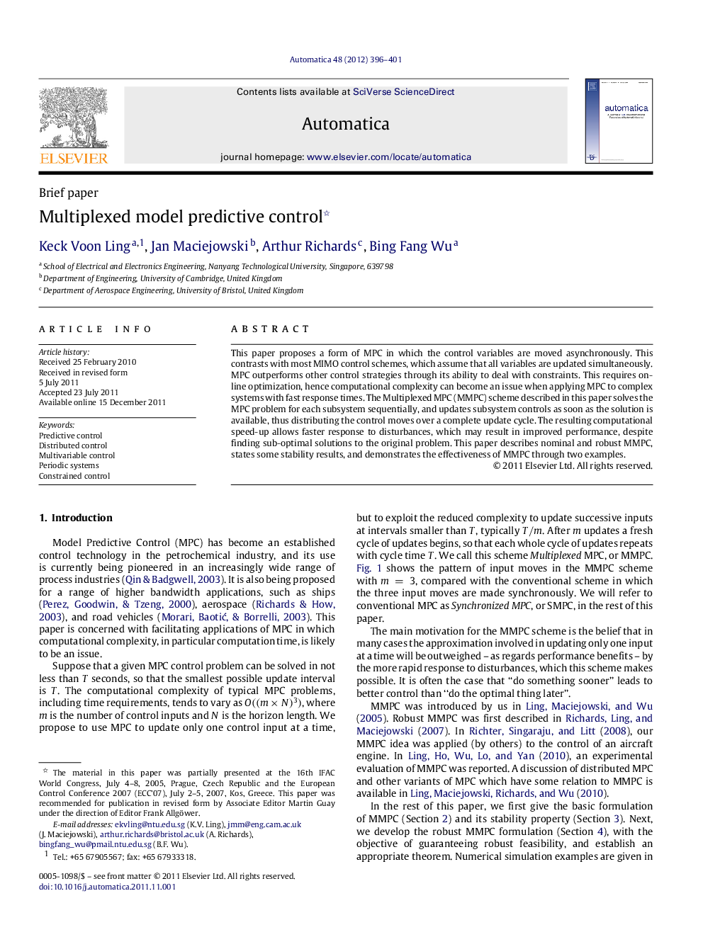 Multiplexed model predictive control 