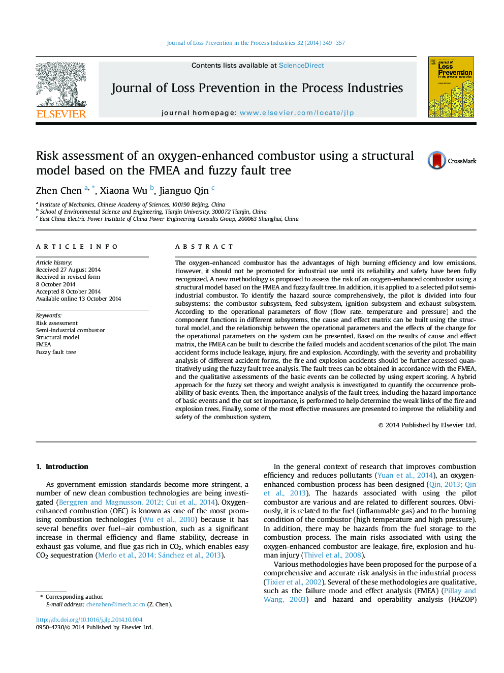 Risk assessment of an oxygen-enhanced combustor using a structural model based on the FMEA and fuzzy fault tree