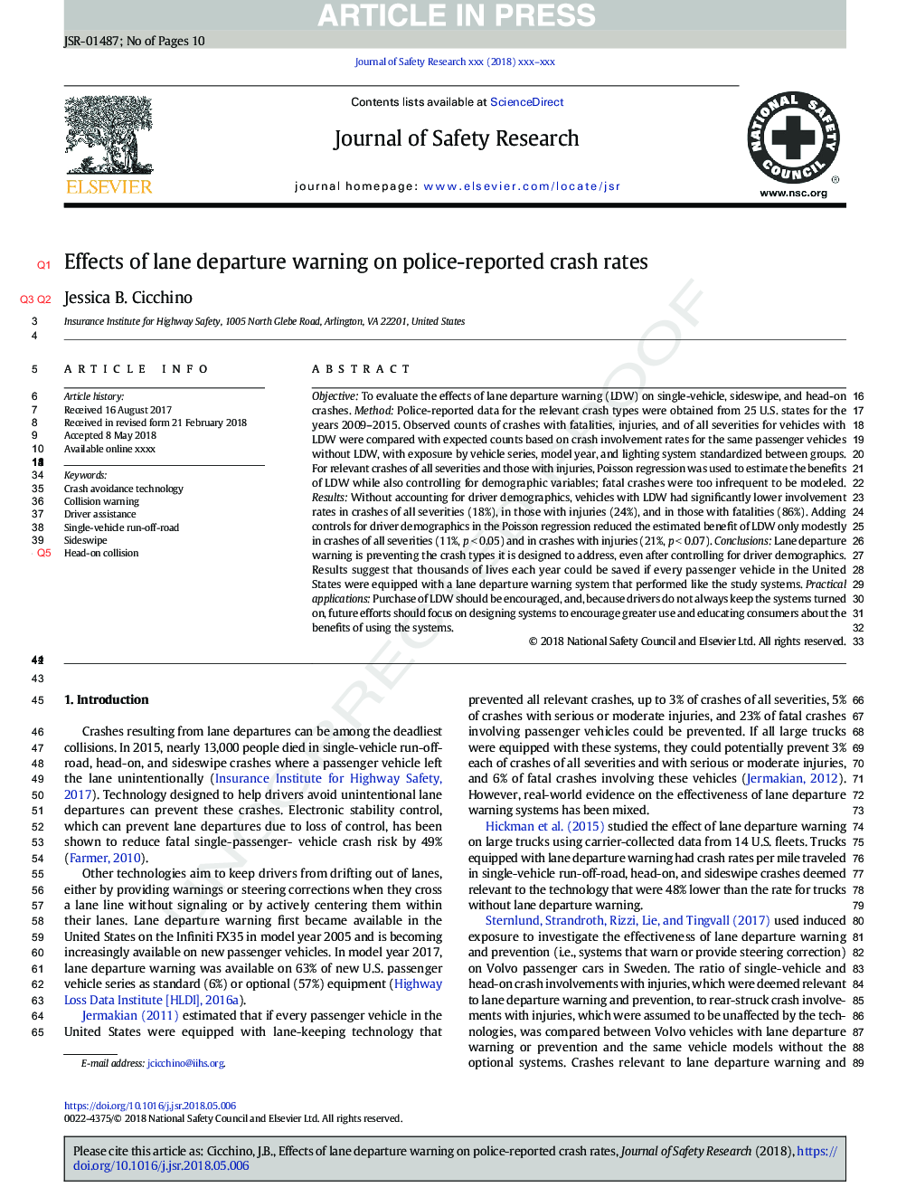 Effects of lane departure warning on police-reported crash rates