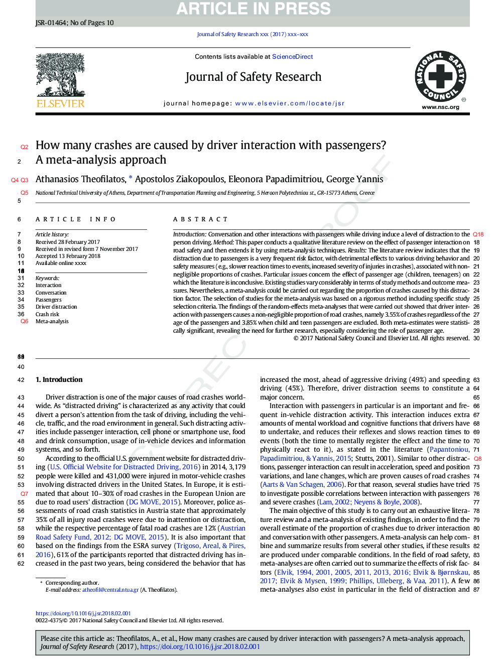 How many crashes are caused by driver interaction with passengers? A meta-analysis approach