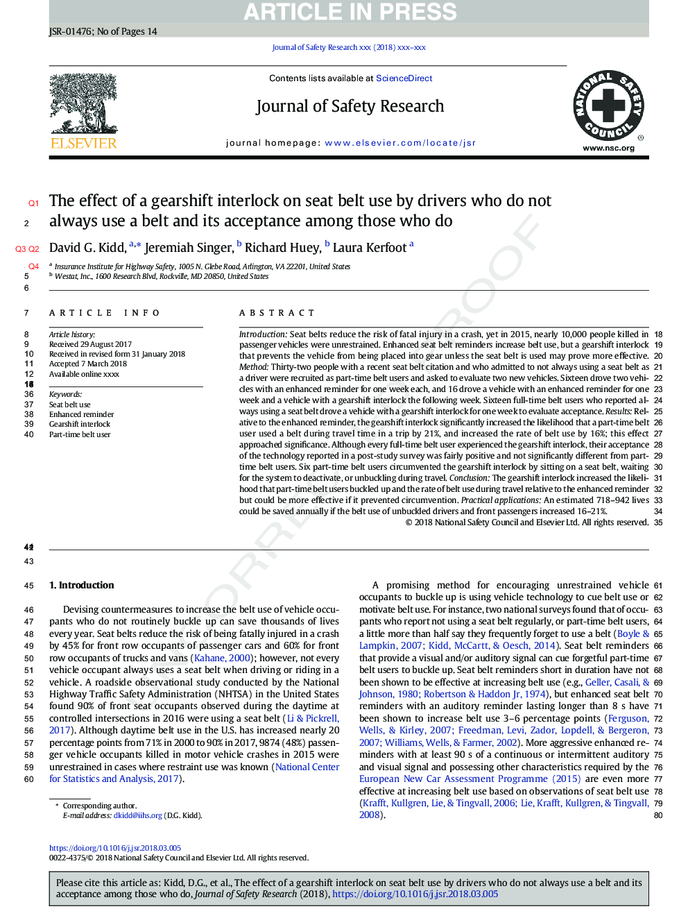 The effect of a gearshift interlock on seat belt use by drivers who do not always use a belt and its acceptance among those who do