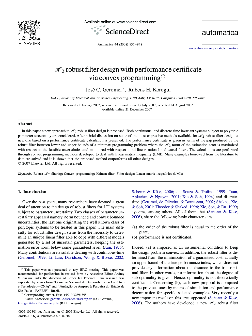 H2H2 robust filter design with performance certificate via convex programming 