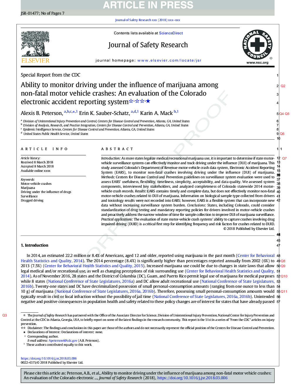 Ability to monitor driving under the influence of marijuana among non-fatal motor-vehicle crashes: An evaluation of the Colorado electronic accident reporting system