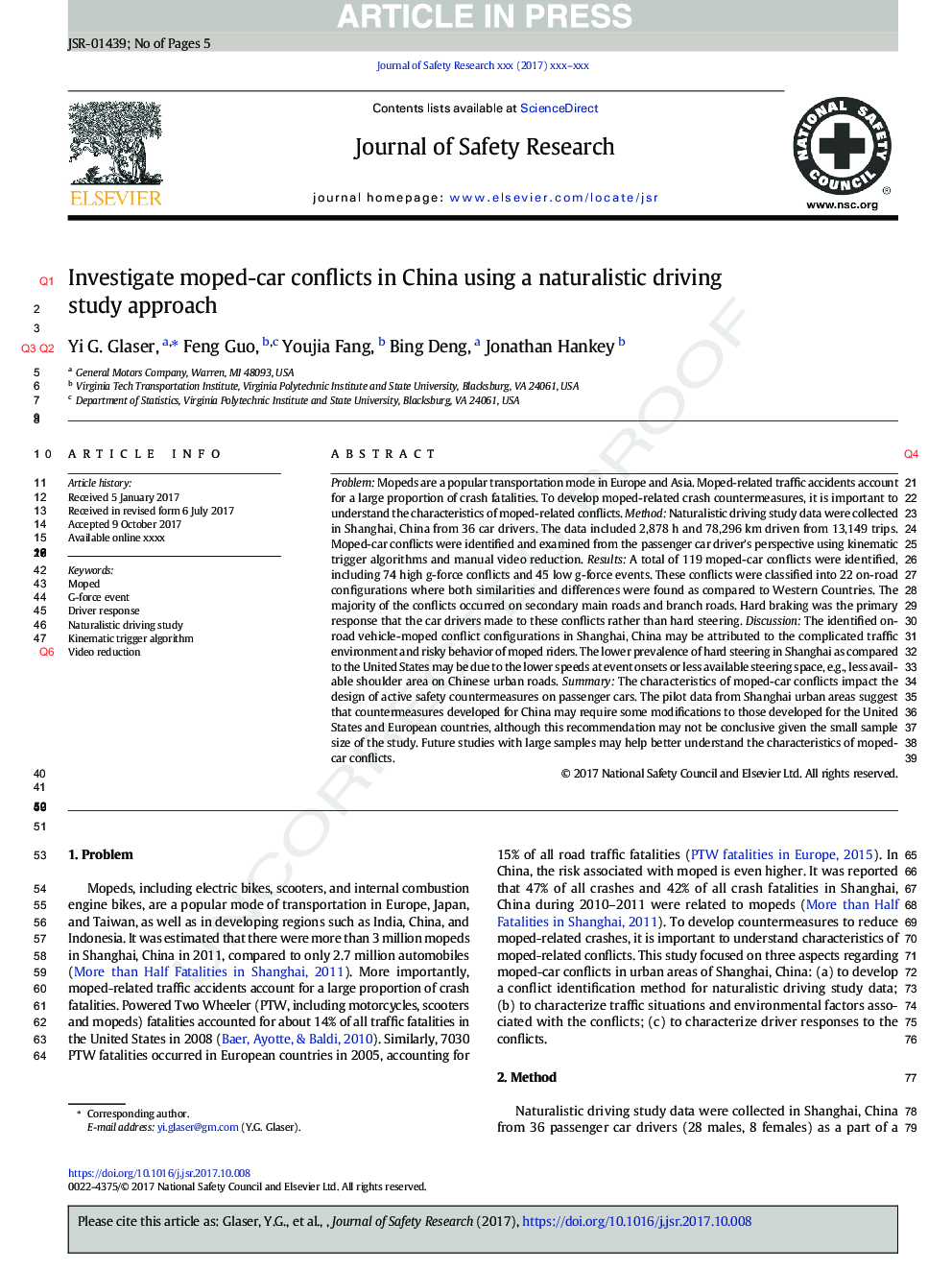 Investigate moped-car conflicts in China using a naturalistic driving study approach