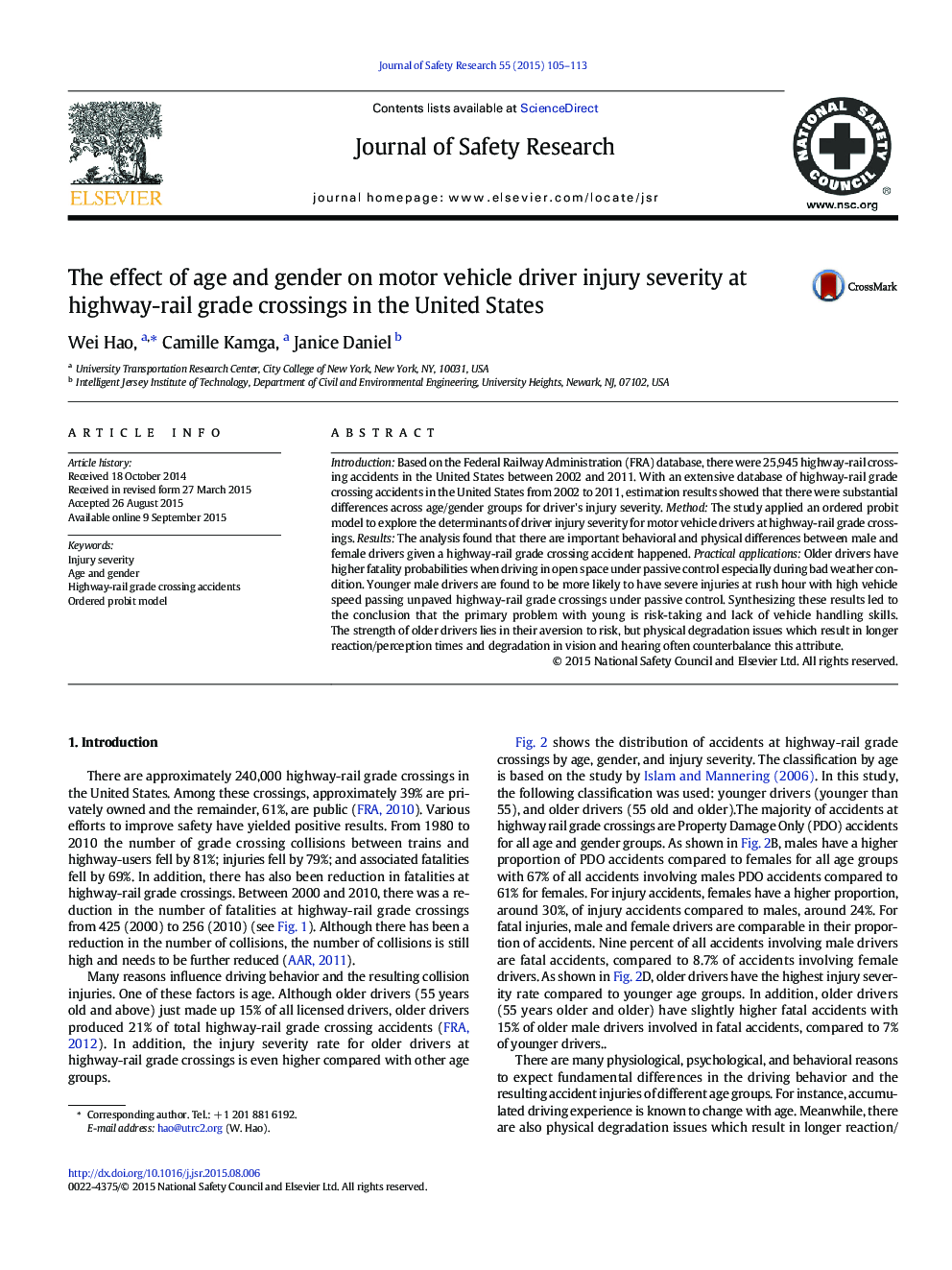 The effect of age and gender on motor vehicle driver injury severity at highway-rail grade crossings in the United States