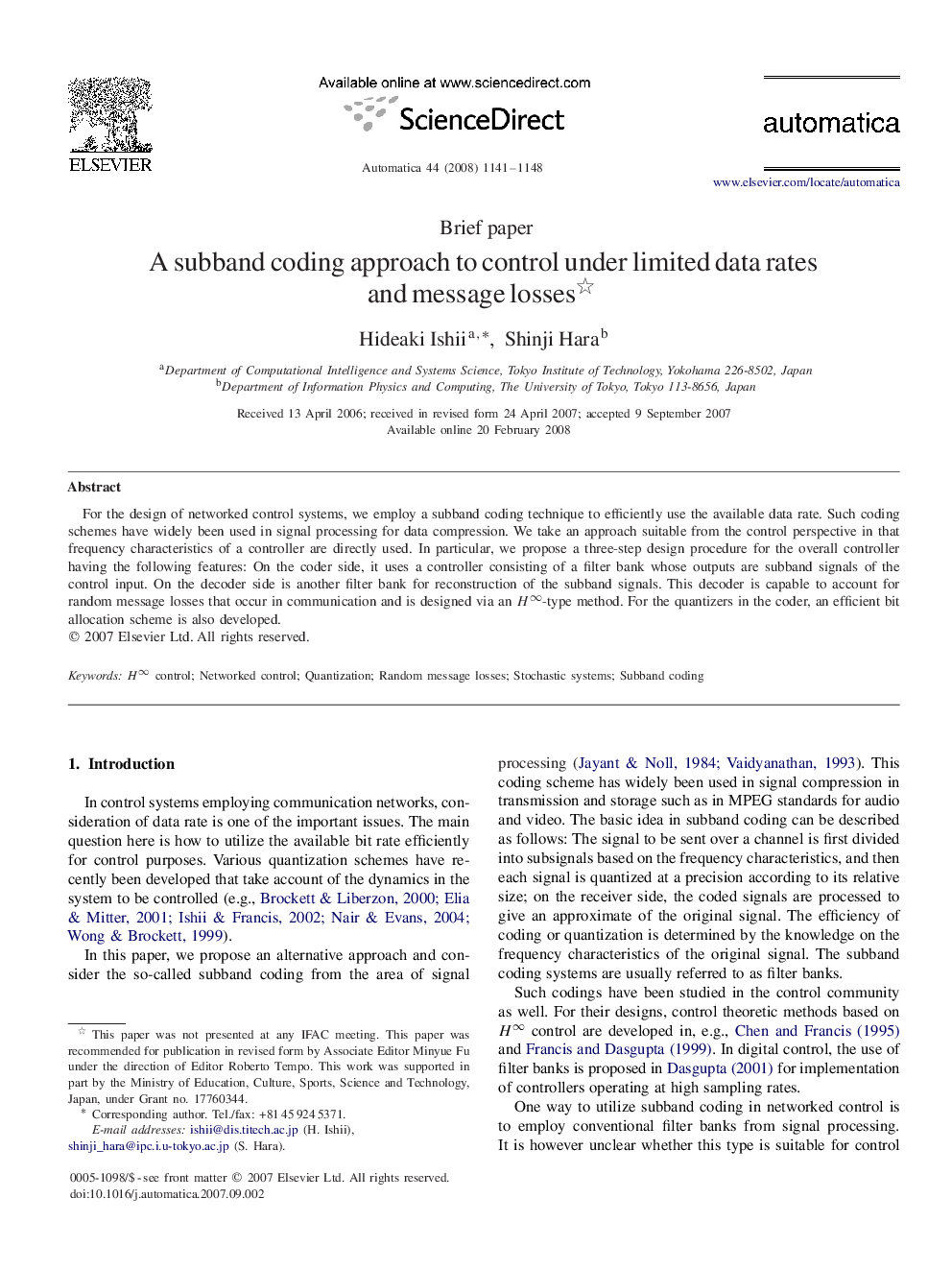 A subband coding approach to control under limited data rates and message losses 