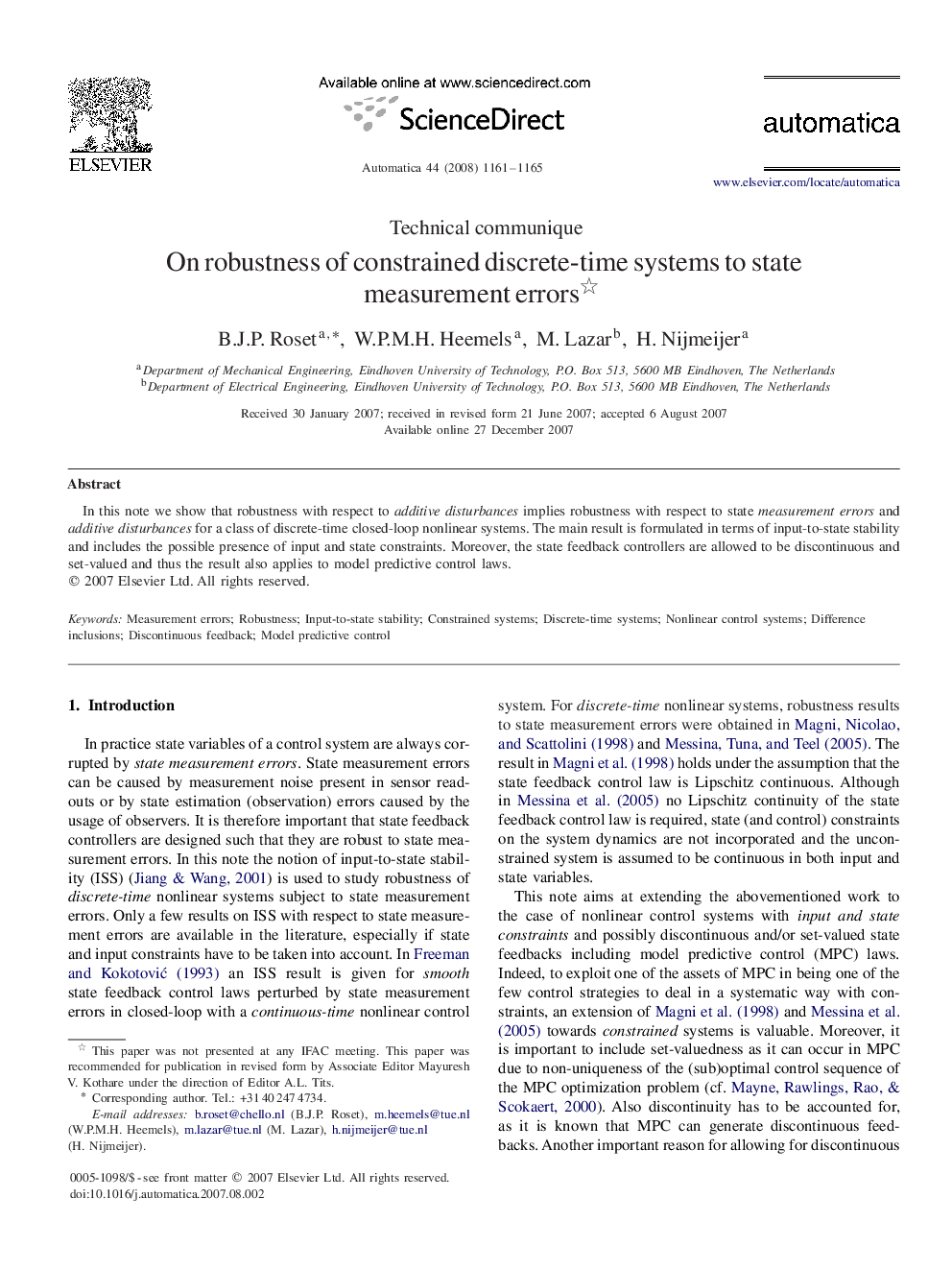 On robustness of constrained discrete-time systems to state measurement errors 