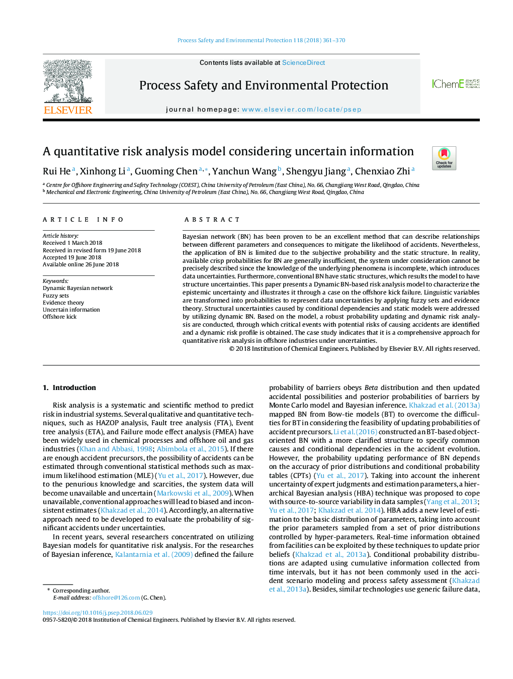 A quantitative risk analysis model considering uncertain information