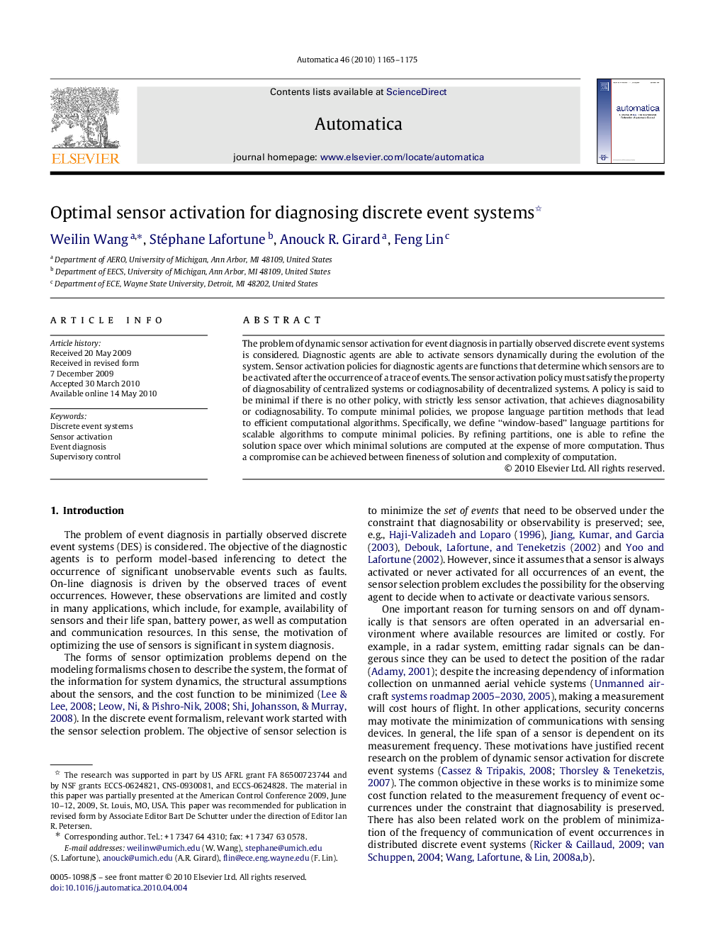 Optimal sensor activation for diagnosing discrete event systems 