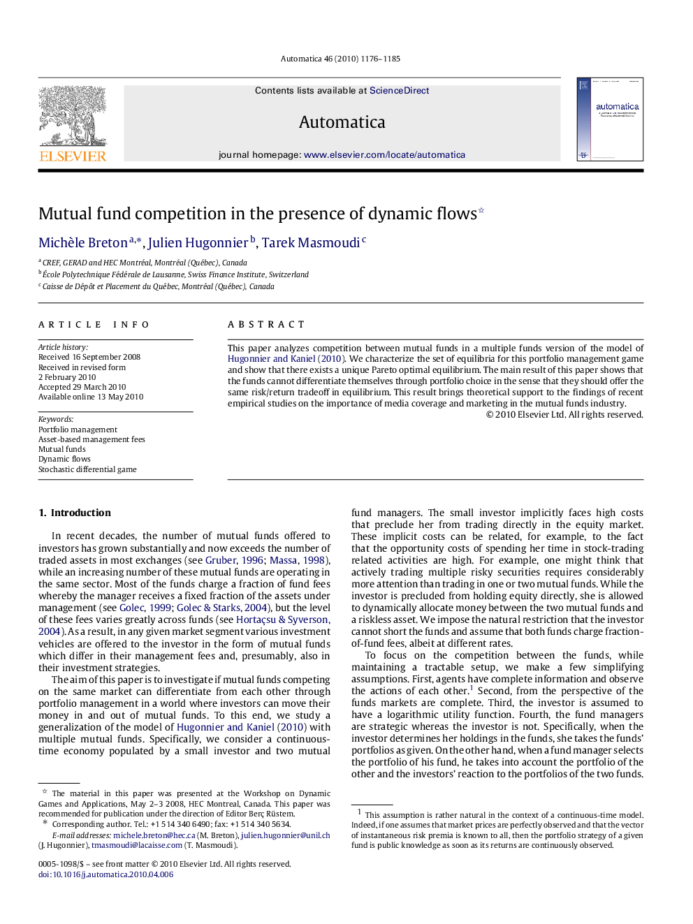 Mutual fund competition in the presence of dynamic flows 