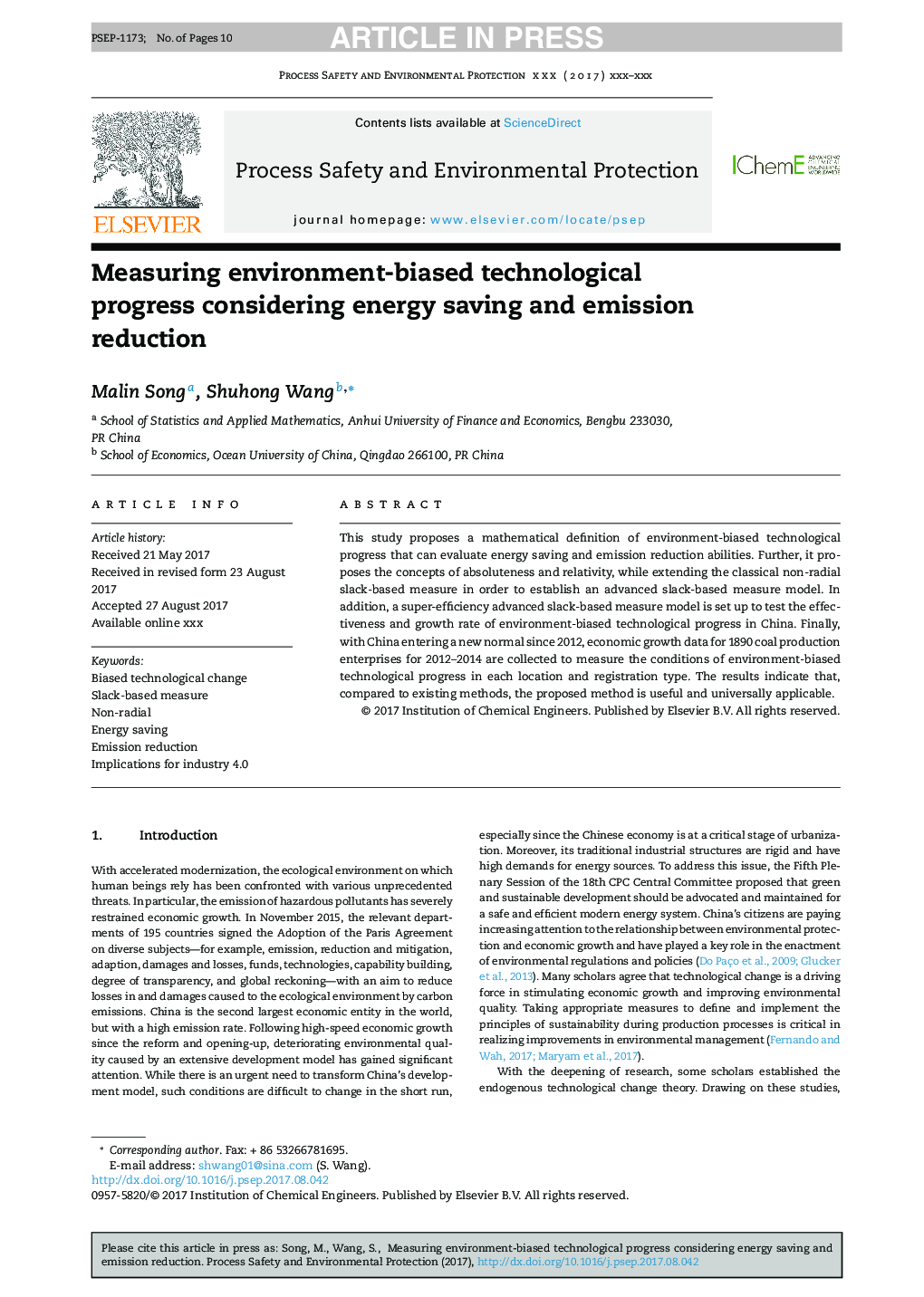 Measuring environment-biased technological progress considering energy saving and emission reduction