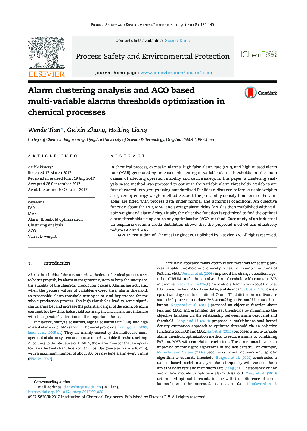 Alarm clustering analysis and ACO based multi-variable alarms thresholds optimization in chemical processes