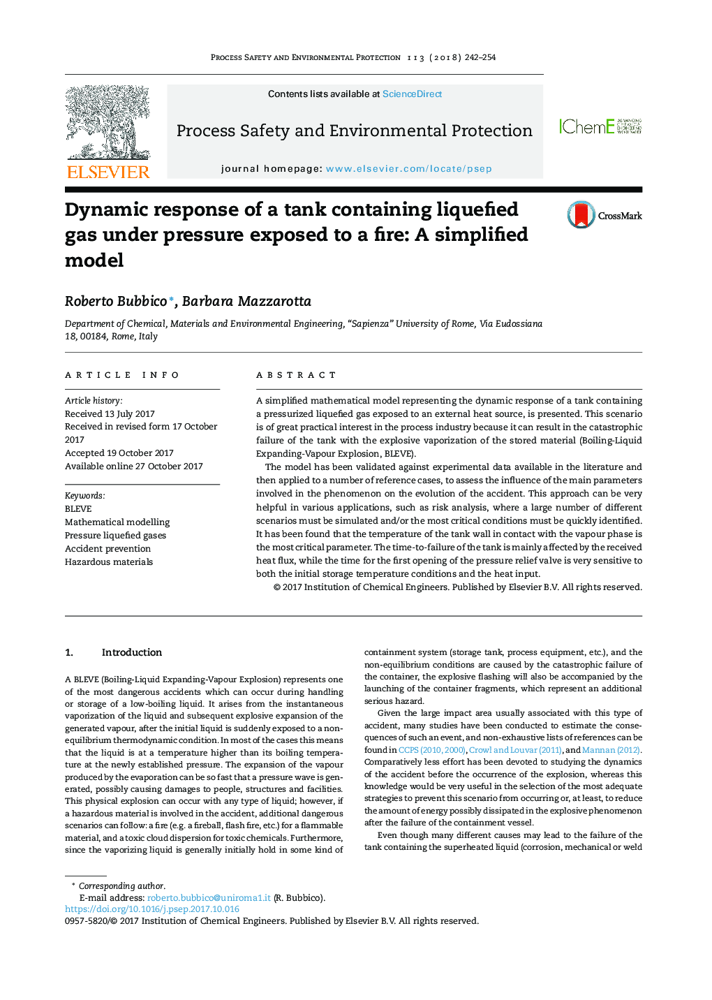 Dynamic response of a tank containing liquefied gas under pressure exposed to a fire: A simplified model