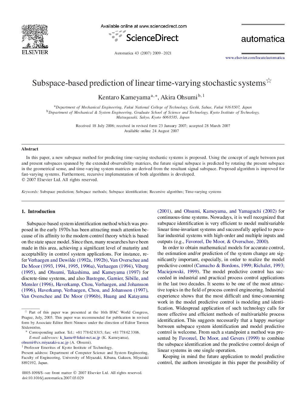 Subspace-based prediction of linear time-varying stochastic systems 