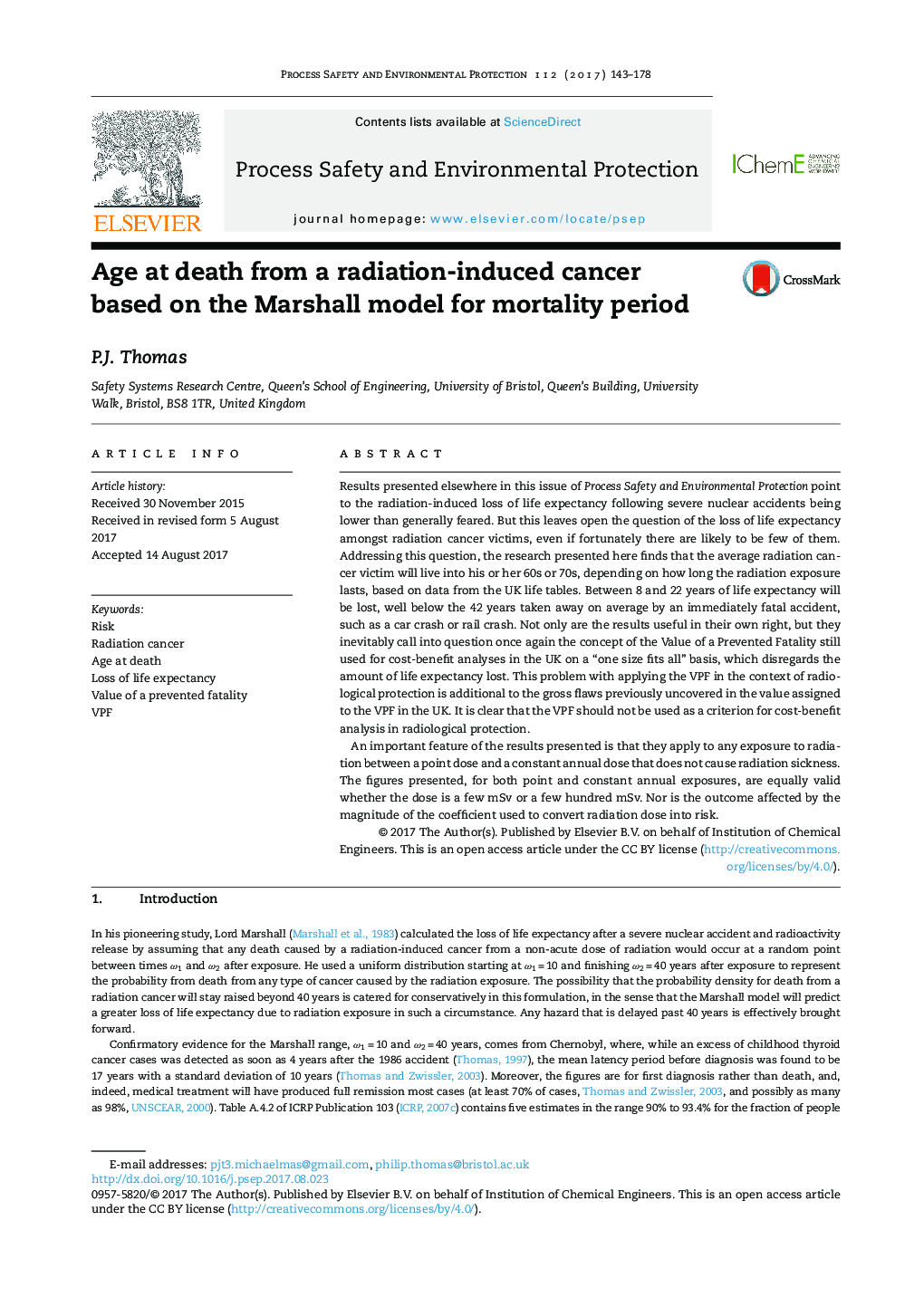 Age at death from a radiation-induced cancer based on the Marshall model for mortality period