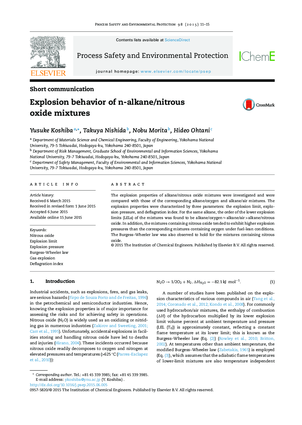 Explosion behavior of n-alkane/nitrous oxide mixtures