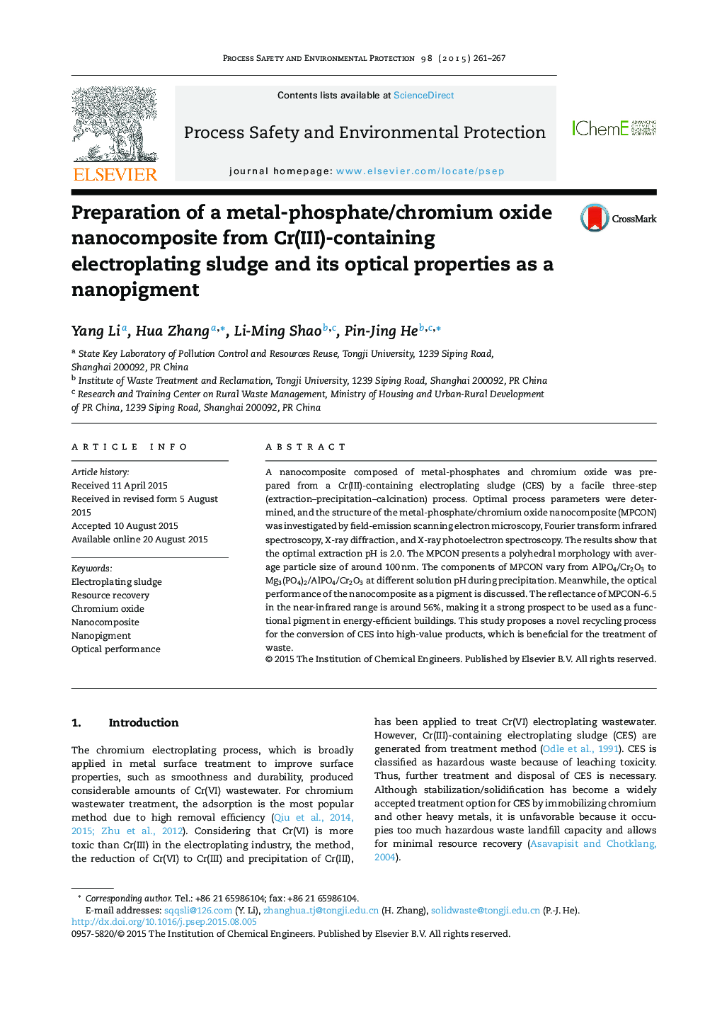 Preparation of a metal-phosphate/chromium oxide nanocomposite from Cr(III)-containing electroplating sludge and its optical properties as a nanopigment