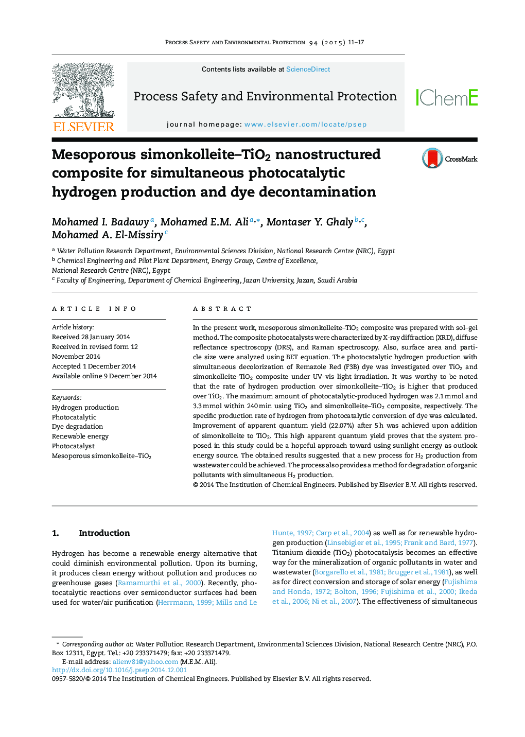 Mesoporous simonkolleite-TiO2 nanostructured composite for simultaneous photocatalytic hydrogen production and dye decontamination