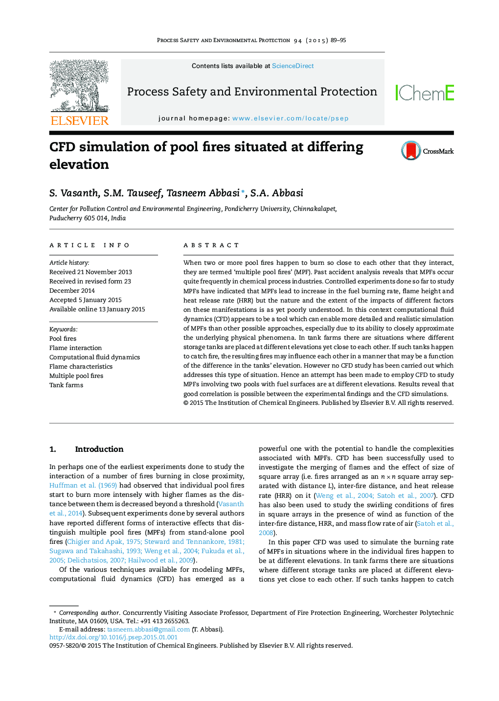 CFD simulation of pool fires situated at differing elevation