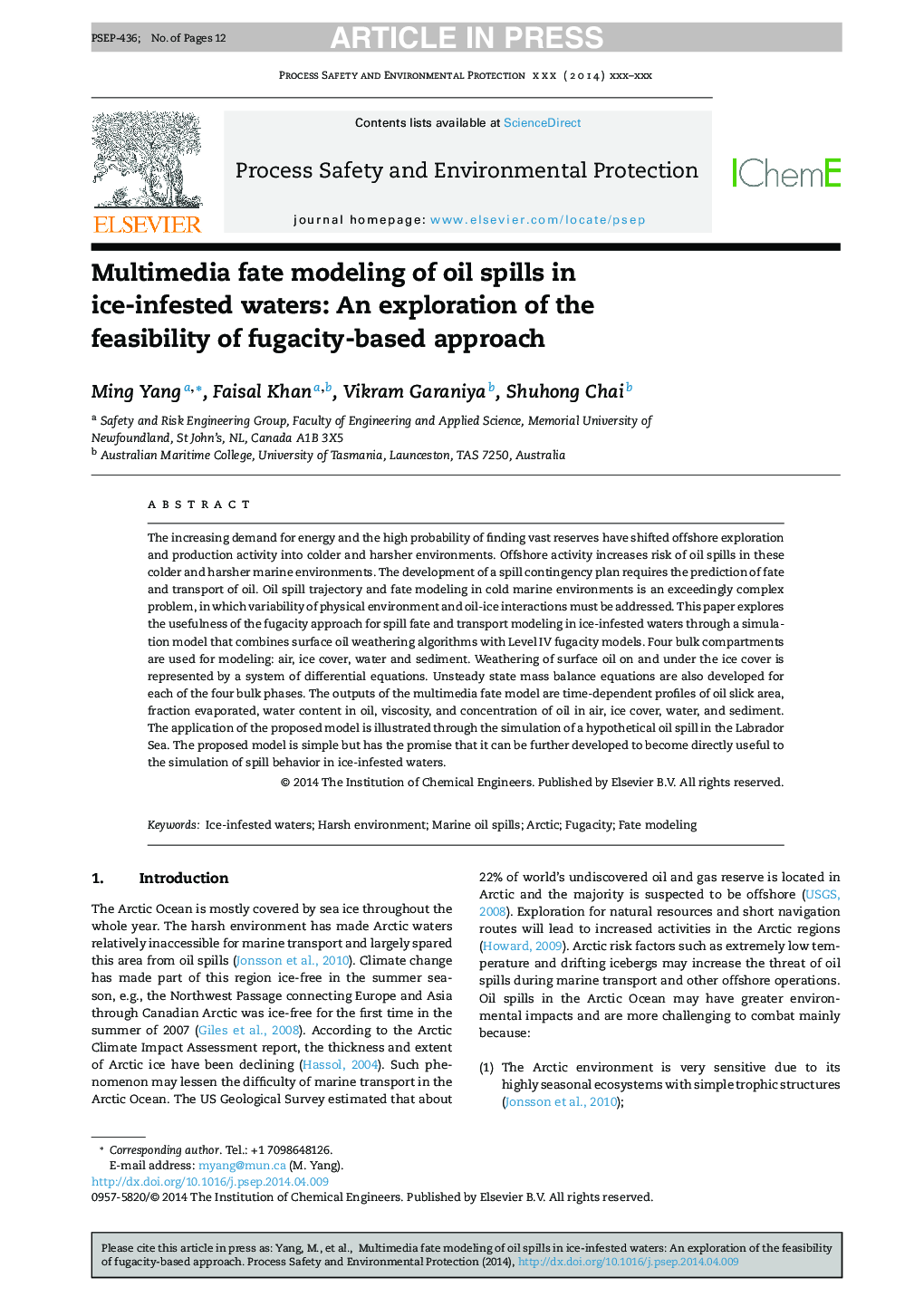 Multimedia fate modeling of oil spills in ice-infested waters: An exploration of the feasibility of fugacity-based approach