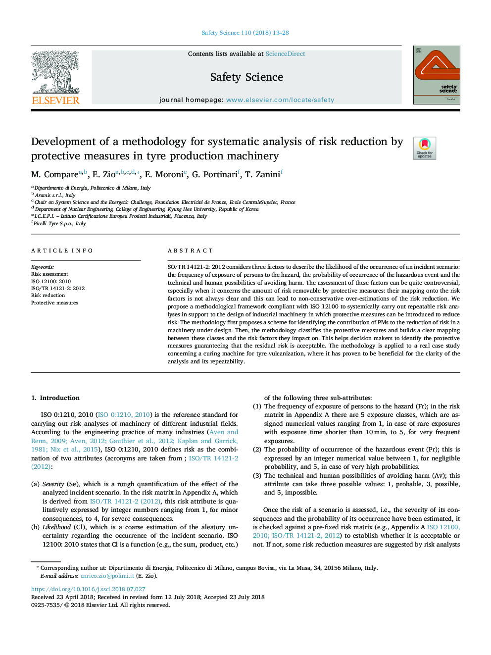 Development of a methodology for systematic analysis of risk reduction by protective measures in tyre production machinery