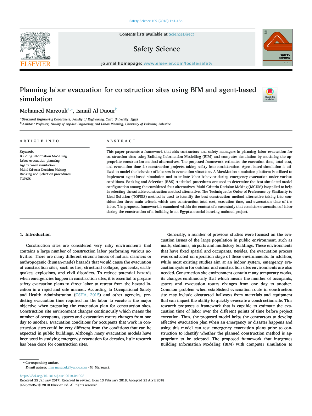 Planning labor evacuation for construction sites using BIM and agent-based simulation