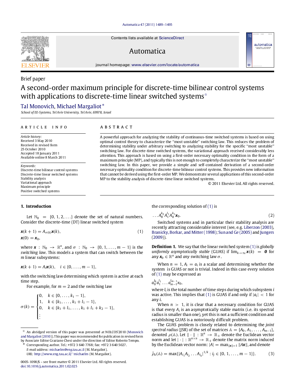 A second-order maximum principle for discrete-time bilinear control systems with applications to discrete-time linear switched systems 