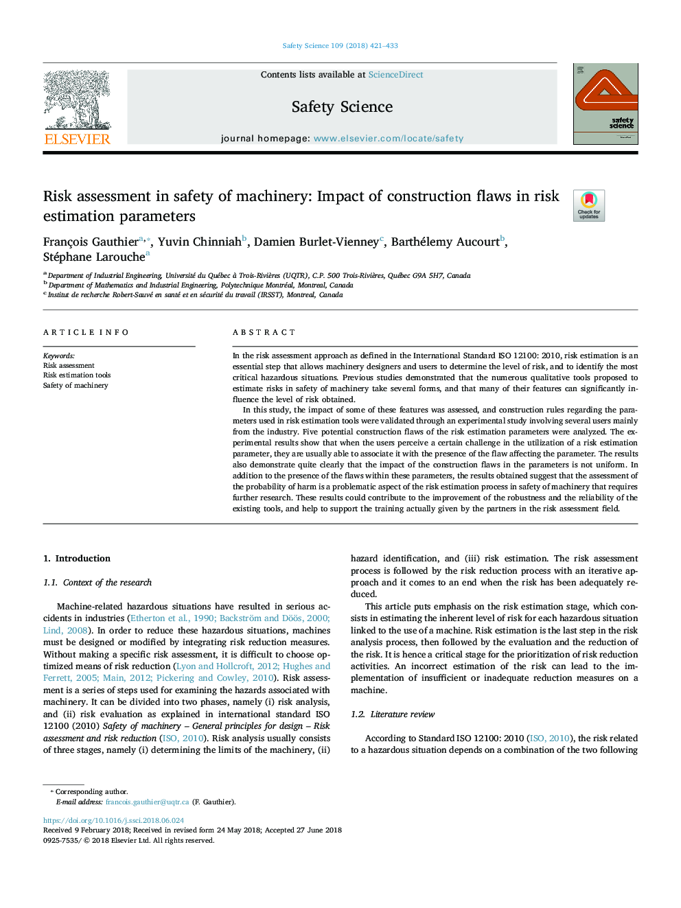 Risk assessment in safety of machinery: Impact of construction flaws in risk estimation parameters