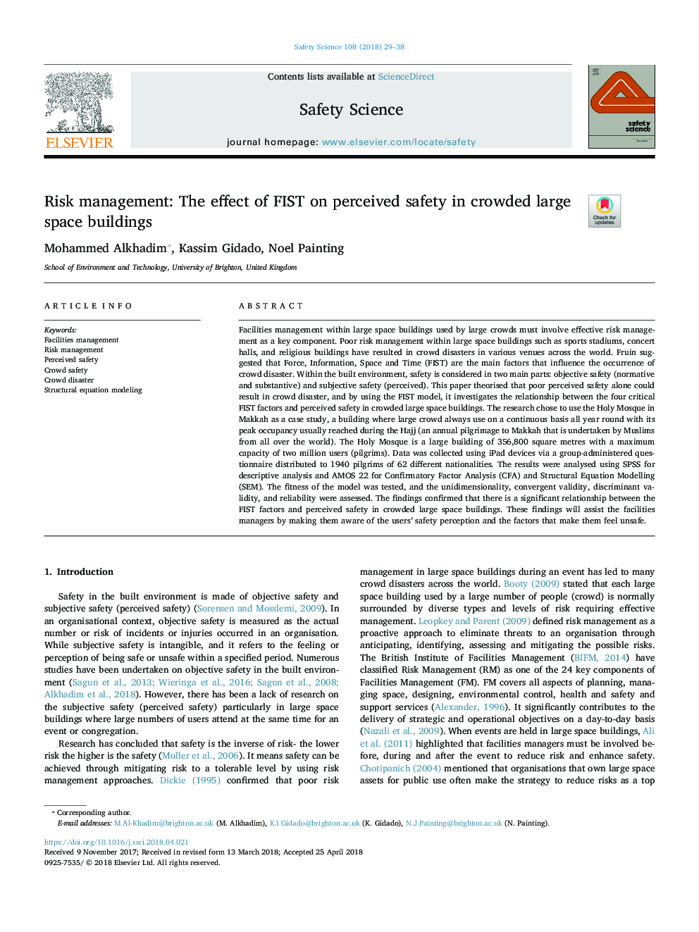 Risk management: The effect of FIST on perceived safety in crowded large space buildings