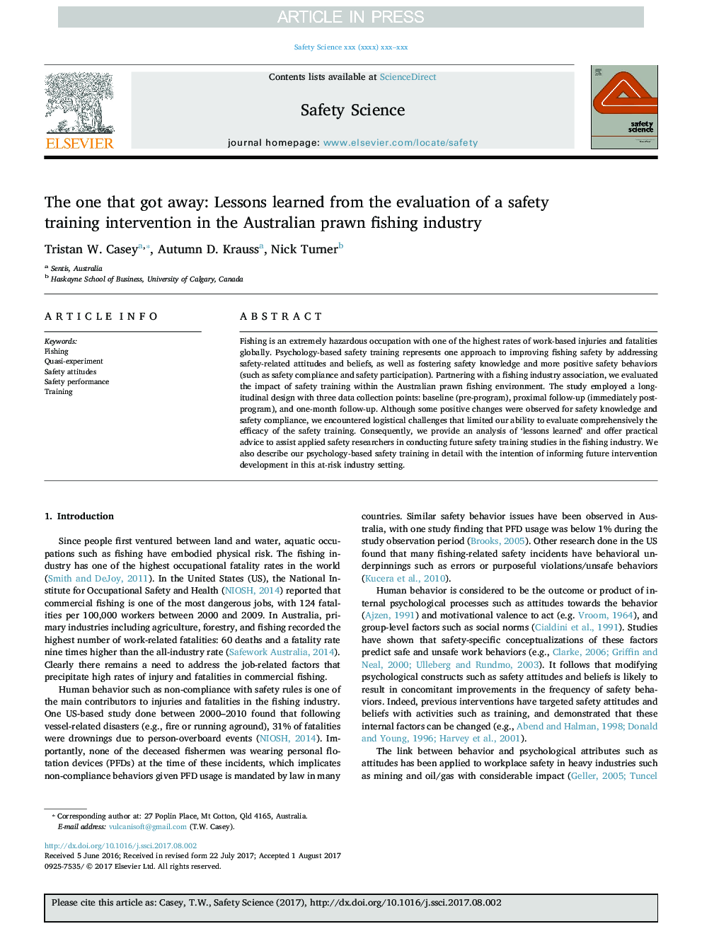 The one that got away: Lessons learned from the evaluation of a safety training intervention in the Australian prawn fishing industry