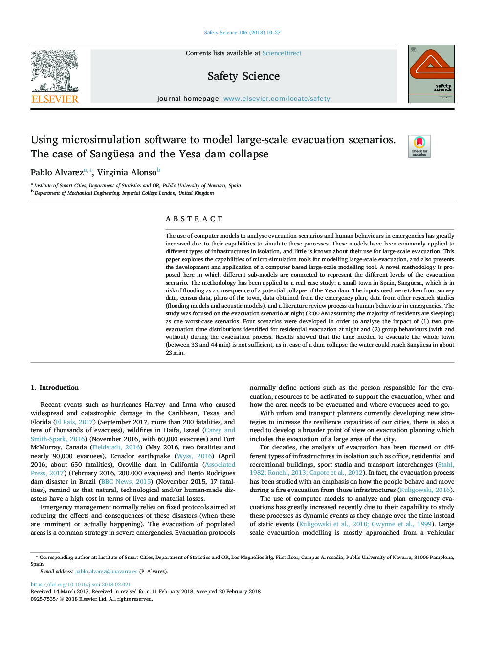 Using microsimulation software to model large-scale evacuation scenarios. The case of Sangüesa and the Yesa dam collapse