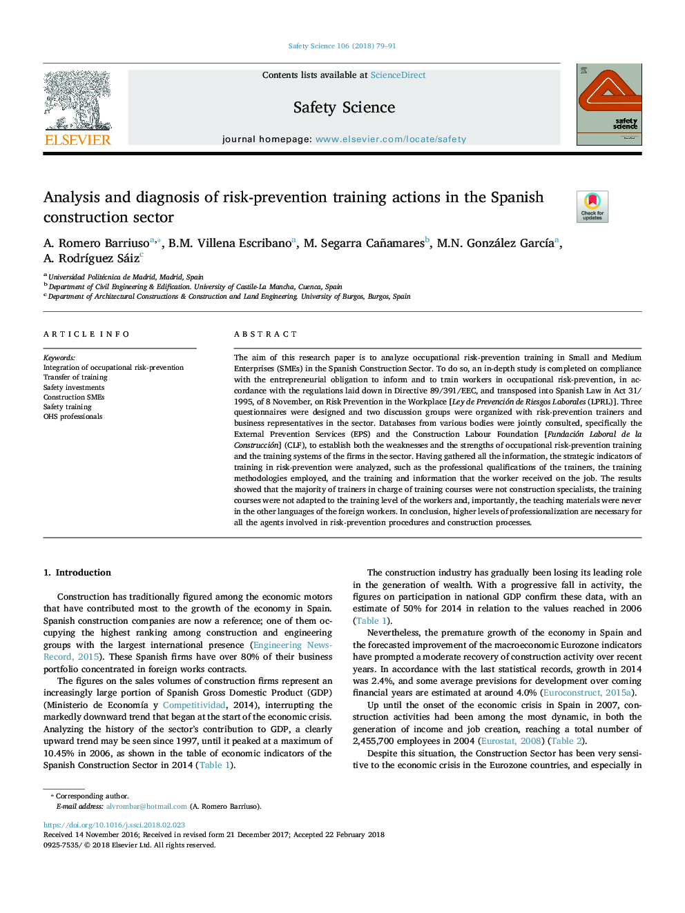 Analysis and diagnosis of risk-prevention training actions in the Spanish construction sector