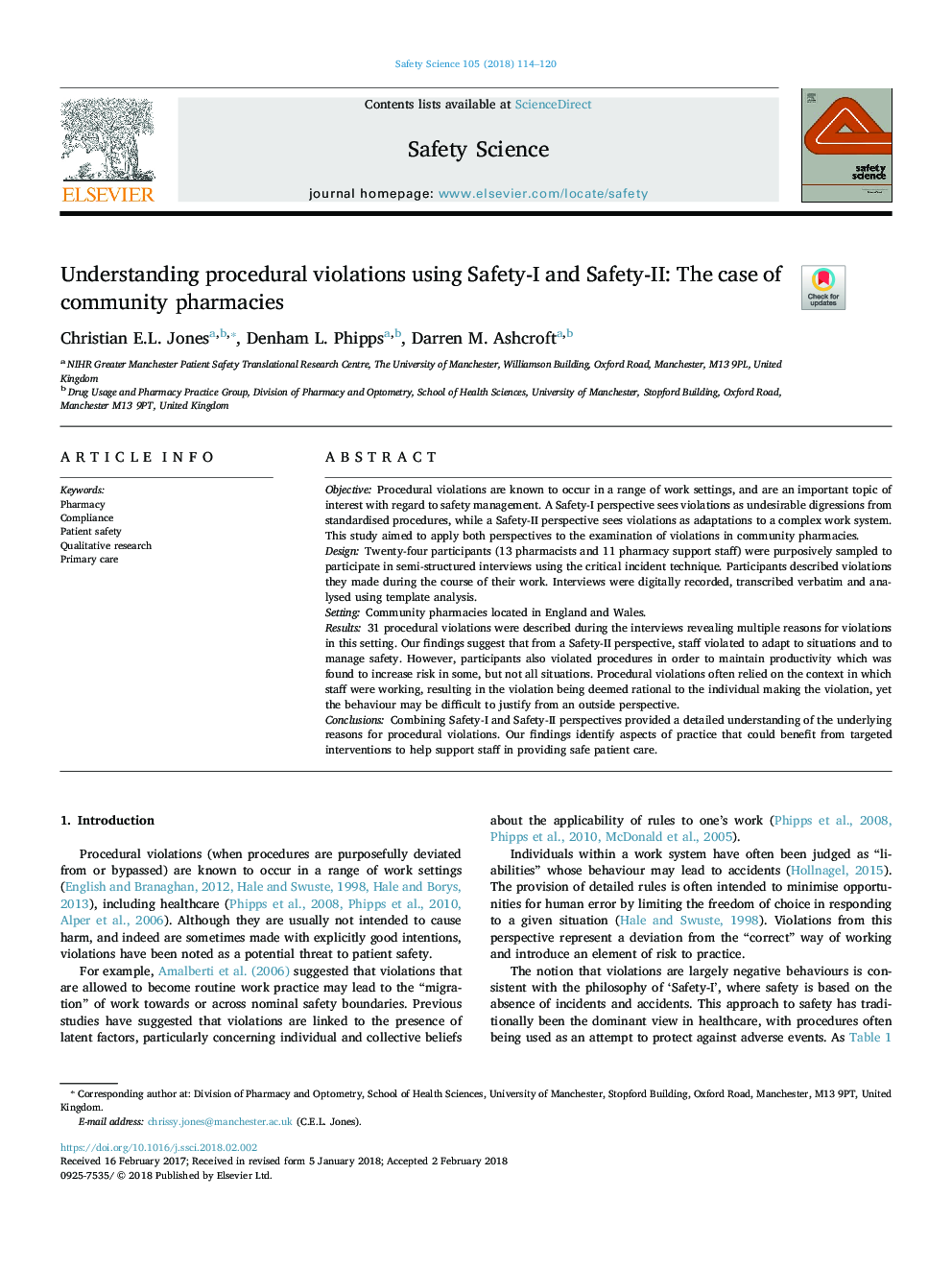 Understanding procedural violations using Safety-I and Safety-II: The case of community pharmacies