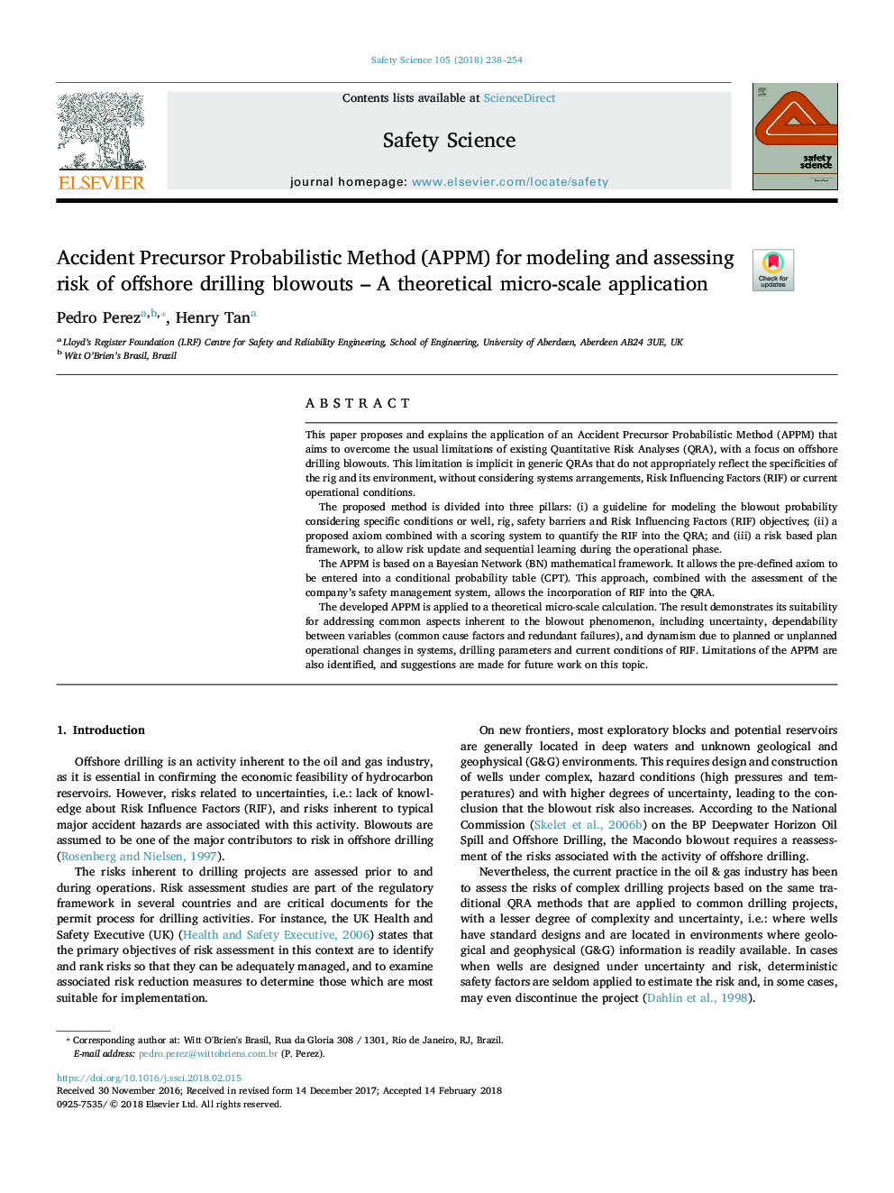 Accident Precursor Probabilistic Method (APPM) for modeling and assessing risk of offshore drilling blowouts - A theoretical micro-scale application