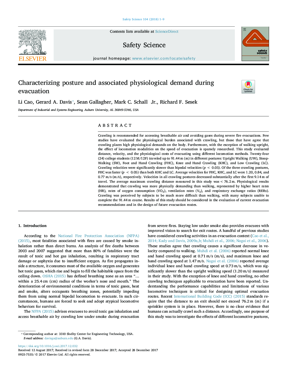 Characterizing posture and associated physiological demand during evacuation