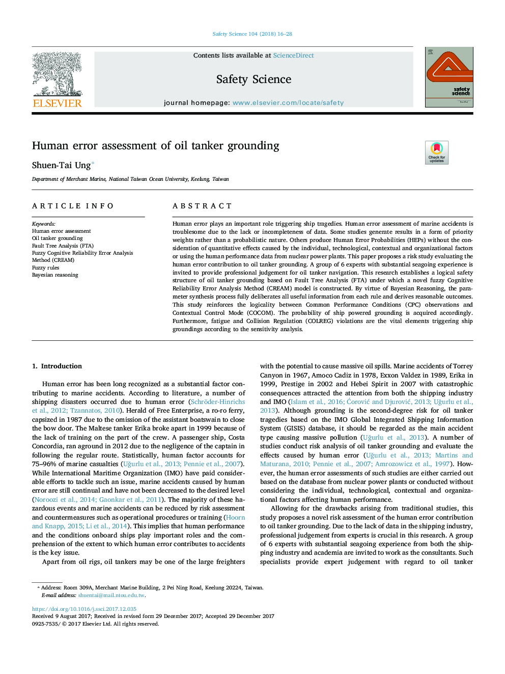 Human error assessment of oil tanker grounding