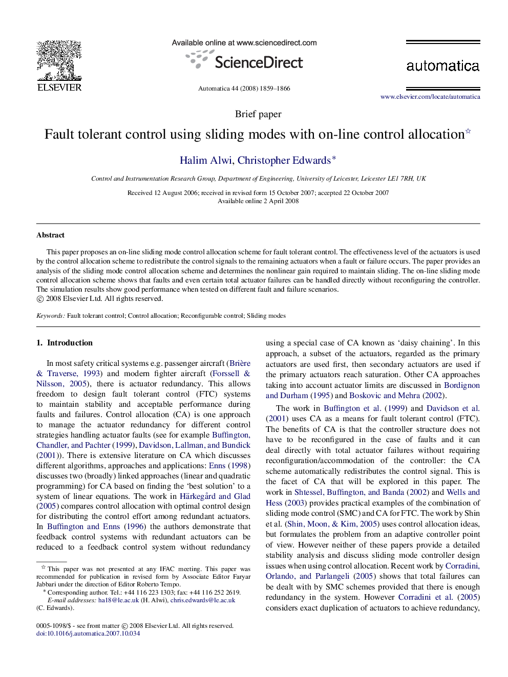 Fault tolerant control using sliding modes with on-line control allocation 